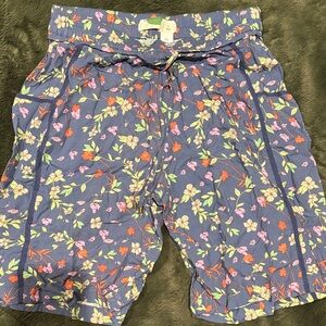Anthropologie Blue Floral Drawstring Skort Shorts